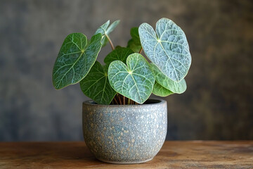 Poster - An exotic houseplant with uniquely shaped leaves, displayed in a simple pot, bringing a touch of nature indoors 