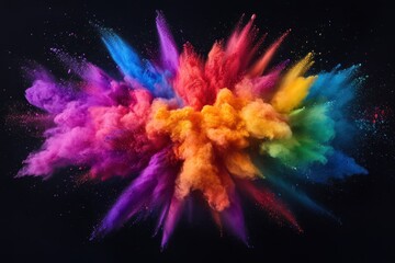 Poster - Vivid explosion of colorful powder on a black background, showcasing an array of vibrant hues in a dramatic, high-energy composition.