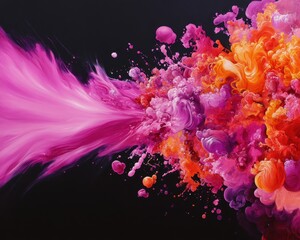 Aufkleber - Vibrant explosion of colorful paint on black background, creating a dynamic abstract art bursting with energy and creativity.
