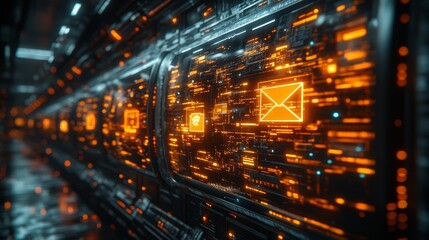 Poster - The holographic display showcases vibrant email notifications and intuitive controls in a sleek, advanced digital workspace.