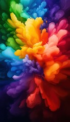 Poster - Vibrant explosion of colorful paint in underwater fluid creating a stunning abstract artistic display of rainbow hues and creative textures.