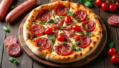 Canvas Print -  Deliciously baked pizza ready to be savored