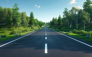 Roads flat design, front view, infrastructure theme, 3D render,