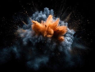 Fototapete - Explosive burst of blue and orange powder in dark background, creating dynamic and energetic visual impact.