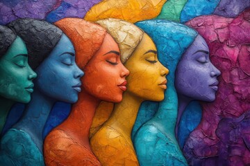 diverse women united in vibrant celebration colorful abstract art depicting unity empowerment and equality through dynamic shapes and hues