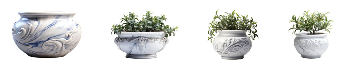 Set, collection of Marble Planter isolated on transparent background.