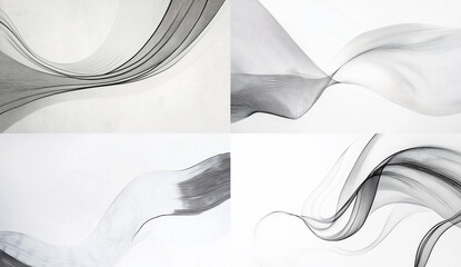 Poster - White background, lines in light gray and black, minimalist ink painting with elegant curves and a linear composition using linear perspective