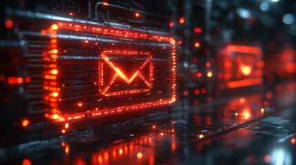 Poster - The holographic interface showcases a vibrant red envelope symbol, representing a digital communication platform