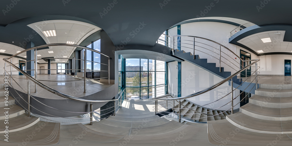 hdri 360 panorama on emergency and evacuation exit stairs in empty ...