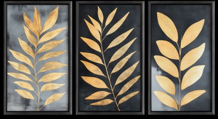 Abstract modern botanical leaf wall art set of three frames with a vintage feel