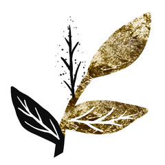 Sticker - Aesthetic leaf png nature sticker, golden abstract design on transparent background