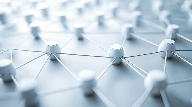 3D digital network with interconnected nodes, abstract design, no people, room for text