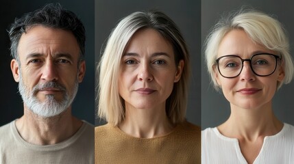 Aufkleber - Three adults stand side by side, each displaying distinct hair colors and styles, showcasing their unique personalities against a simple backdrop. Generative AI