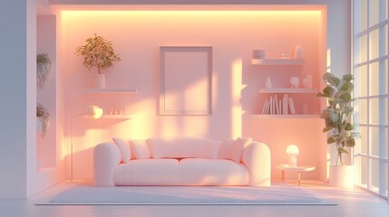 Poster - Illustration contemporary modern living room digital art showcasing the interior