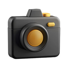 3D Render of a Black Camera Icon with Gold Details