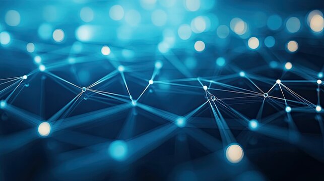 Abstract network nodes and lines, digital communication, no people, ample space for text