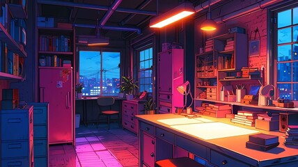 anime craft room anime background retro neon theme