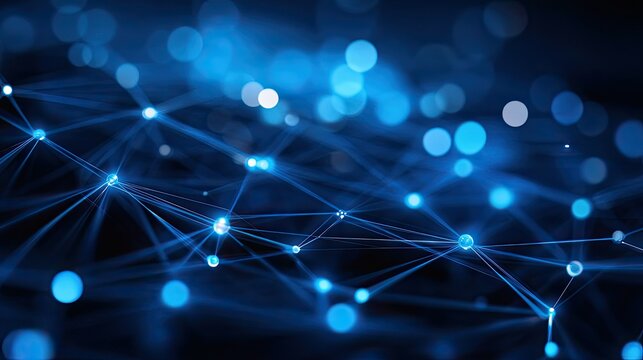 Abstract network nodes and lines, digital communication, no people, ample space for text