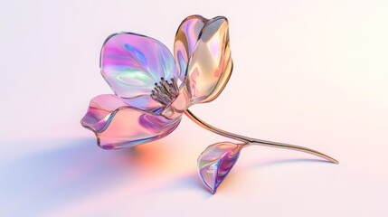 Chrome liquid metal lily flower. 3D render, modern design. Isolated holographic futuristic floral icon. Y2K, brutalism retro futurism concept.