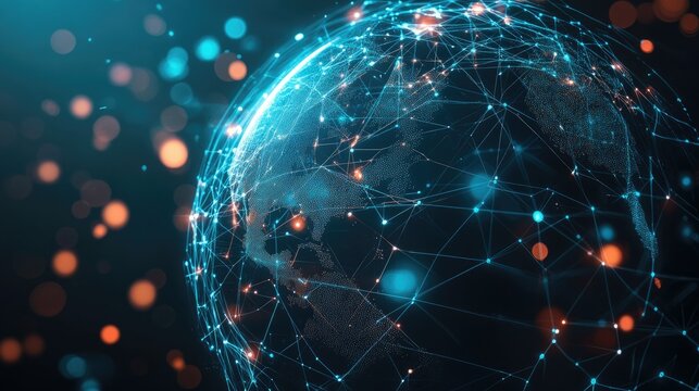 Digital globe with complex network lines, global concept, room for text