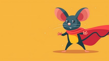 Poster - A cartoon mouse wearing a superhero cape, standing confidently against a bright yellow background.