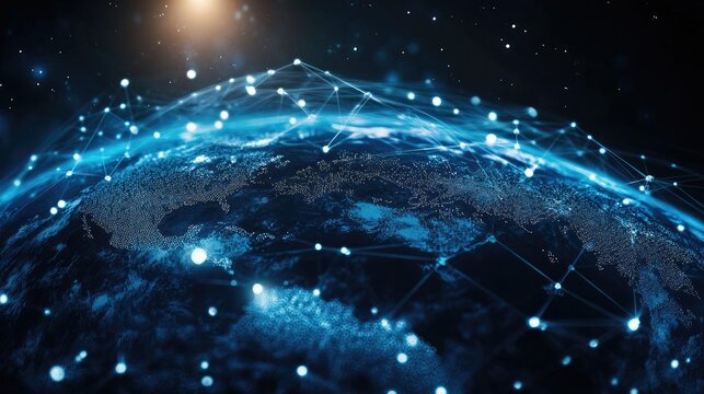 Digital world with interconnected nodes, abstract global network ample space for text