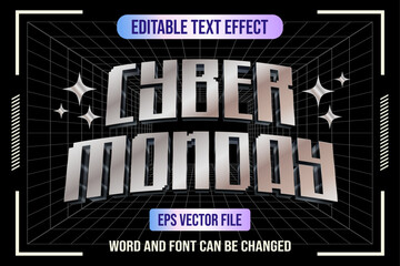 Sticker - Cyber monday sale y2k style vector text effect. Metallic retro cyber monday text style