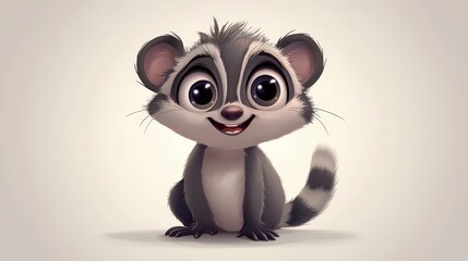 Wall Mural - A cute, cartoonish raccoon character with big eyes and a friendly smile, designed for entertainment.