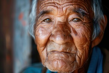 Aufkleber - An elderly man reflects a deep sense of wisdom and calmness, revealing rich life experiences through his expressive features in soft natural light. Generative AI