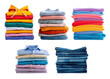 © Aleksandr - Neatly folded, washed and ironed colorful clothes isolated on white background showing different types and colors.