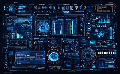 Fototapete - Background virtual machine running abstract UI technology for a hud interface