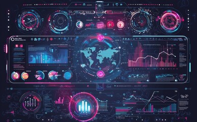 Fototapete - An abstract UI virtual screen with futuristic hi tech effects.