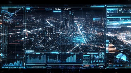 Aufkleber - Integrated user interface with a futuristic motion graphic display screen and telemetry information display for a digital background computer desktop display