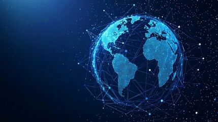 Aufkleber - The blockchain technology futuristic hud background features a globe and a blockchain polygon peer to peer network. Global cryptocurrency fintech business banner concept.