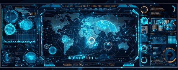 Leinwandbilder - A set of digital frames for a HUD interface. Conceptual futuristic techno background with digital frames. Abstract techno background for a HUD.