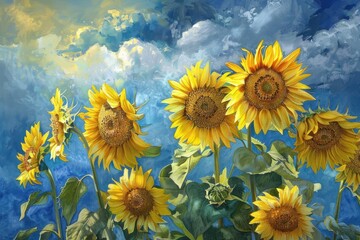 Poster - Sunflowers Against a Blue Sky