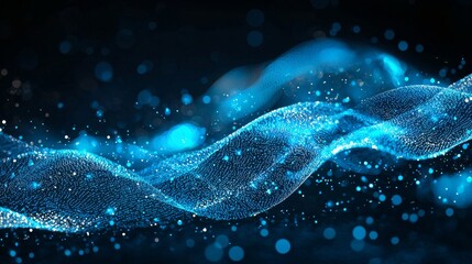 Fototapete - An illustration background of blue particles flowing in a virtual reality universe on a futuristic digital graphic.