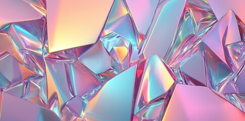 Poster - Holographic background with shards of glass. Rainbow reflections in pink and purple. Abstract pattern with a magical quality.