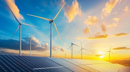 Poster - Solar cell in solar farm, Alternative energy and sustainable energy, photovoltaic, renewable, clean energy, solar energy, reduce global warming, environment, green energy, generated by stock