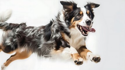 Poster - A lively dog joyfully leaping in mid-air, showcasing its playful spirit and energy.