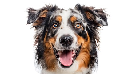 Poster - A close-up portrait of a happy dog with a colorful coat and bright eyes.