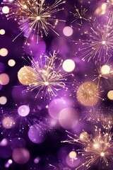 Sticker - A background of abstract holiday with gold and dark violet fireworks and bokeh. AI generative background.