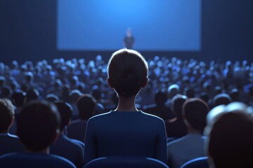 Poster - This image might depict a movie night, cinema experience, or community event which involves a group of people watching a movie on a large screen.