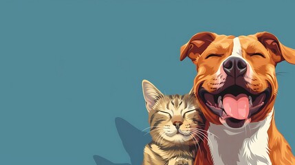 Sticker - A joyful dog and a content cat posing together, showcasing friendship between different animals.