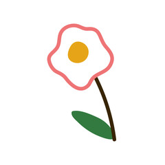 Poster - Doodle style flower, cute kids drawing. Simple floral plant, summer garden blossom. Spring bloom, childlike design element, botanical art. Flat vector illustration isolated on white background