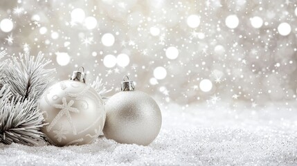 Fototapete - An elegant banner of a colorful ball and snowflake christmas tree with white colour scheme mockup template of a holiday season. Design for a Christmas car.