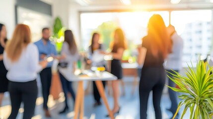 Poster - The blurred image shows business people in the middle of an office party