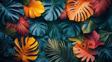 Wall Mural - Tropical Leaves Pattern Background