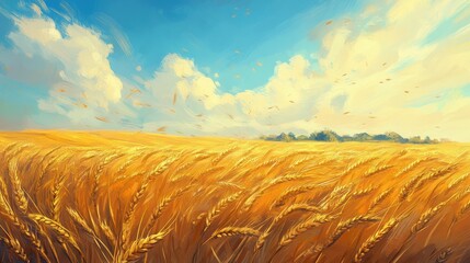 Golden Wheat Field Under a Blue Sky