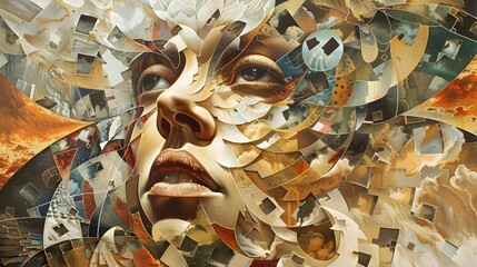 Wall Mural - Abstract Collage of a Woman's Face.